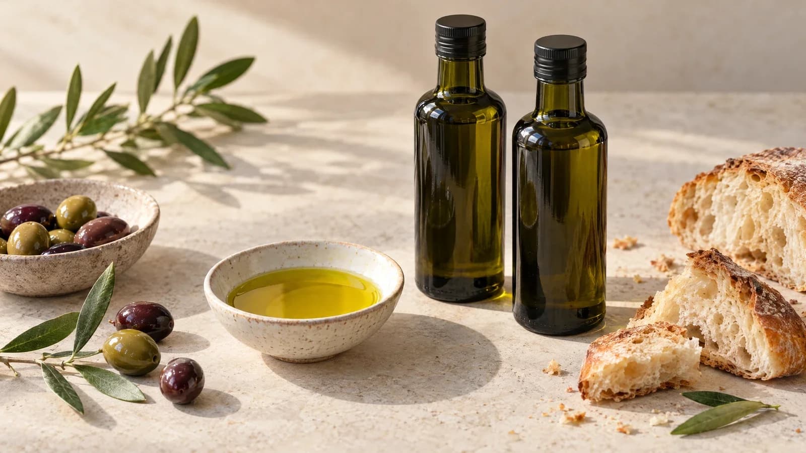 Palestinian olive oil gift set arranged for tasting.